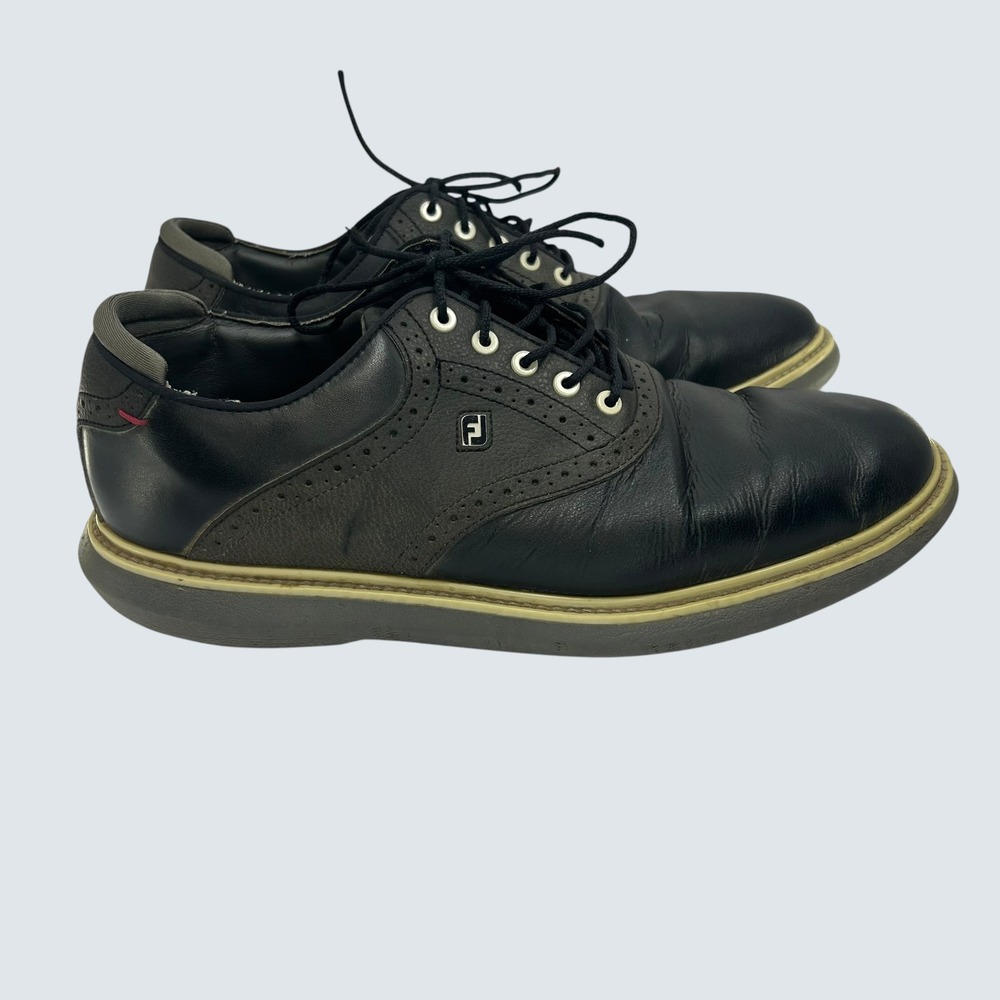 FJ FootJoy Saddle Golf Shoes 10.5 XW Leather Spiked Preppy Black Country Club